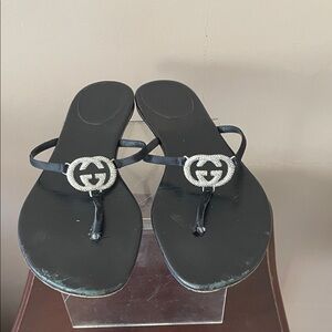 Gucci Black Sandals with Silver Logo